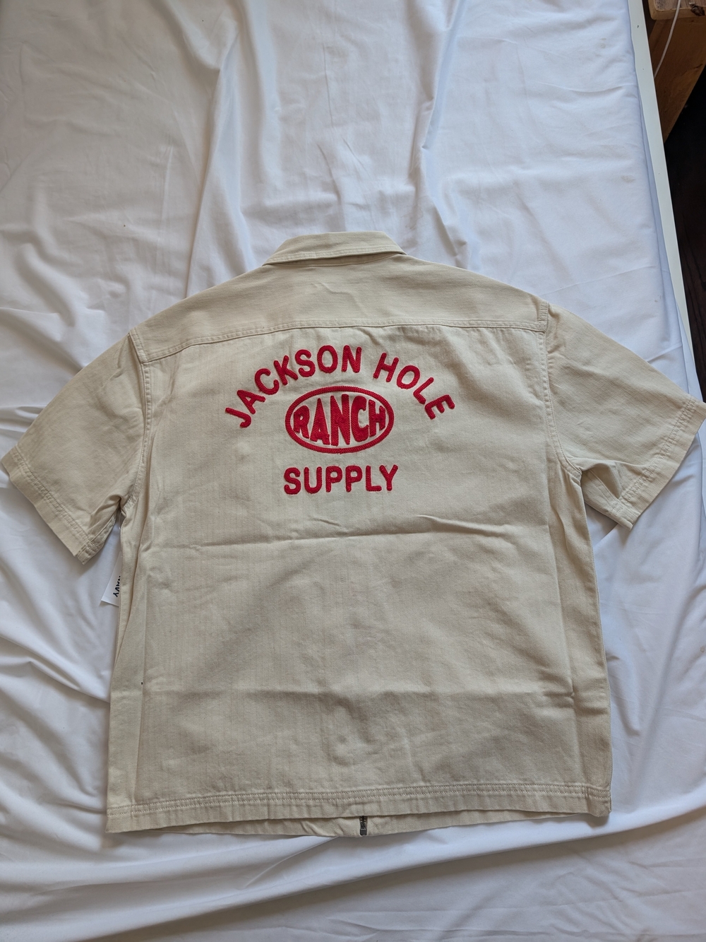 Jackson Hole Ranch Supply Short Sleeve Zip Work Shirt Mens Medium